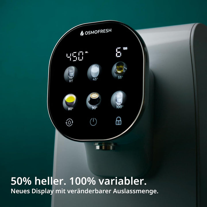 OsmoFresh Auftisch Osmoseanlage Quella Pro White | mit Heisswasserspender | 6 Temperaturstufen | 7-f