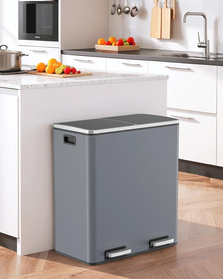 Clevich Mülleimer Küche, 2 x 30 Liter, 2 Fächer, Mülltrennsystem 60L, 2 pcs Kunststoff Inneneimer, S