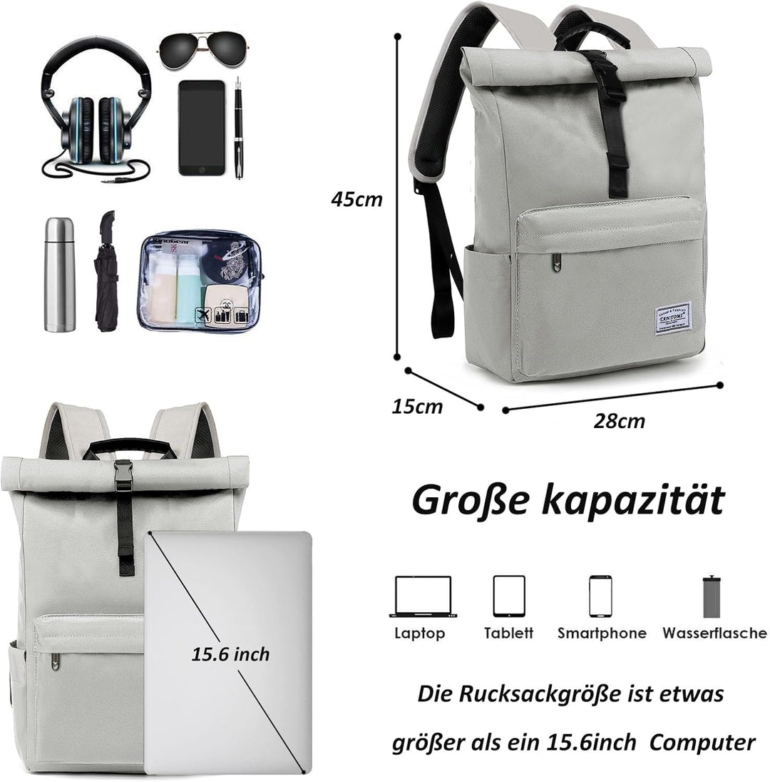 TANTOMI Rucksack Damen Herren, Rucksack Laptop Tasche 15,6 Zoll, Laptop Rucksack Damen Herren weit ö