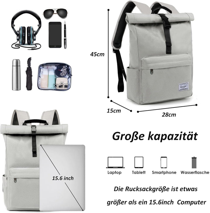 TANTOMI Rucksack Damen Herren, Rucksack Laptop Tasche 15,6 Zoll, Laptop Rucksack Damen Herren weit ö