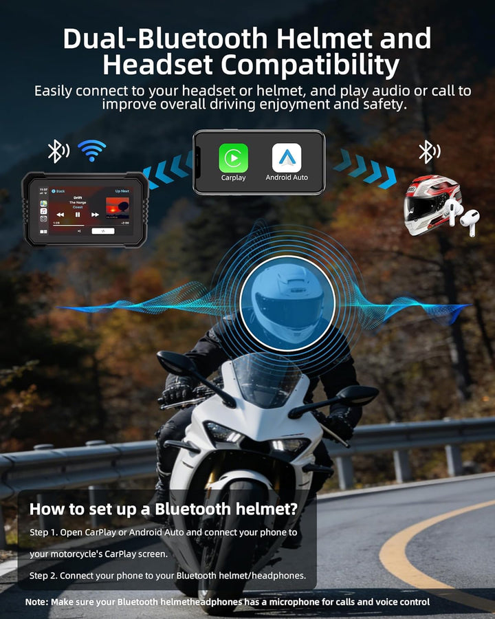 Jansite 4K Motorrad CarPlay Android Auto 6,25 Zoll Motorrad Navi mit Dashcam Vorne Hinten, IP67 Wass