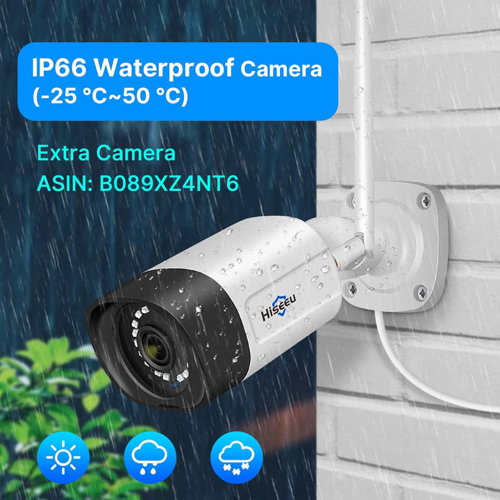 【5MP+3TB Festplatte】 Hiseeu Überwachungskamera Set Aussen WLAN mit 12''Monitor 10CH Wireless NVR,4 P