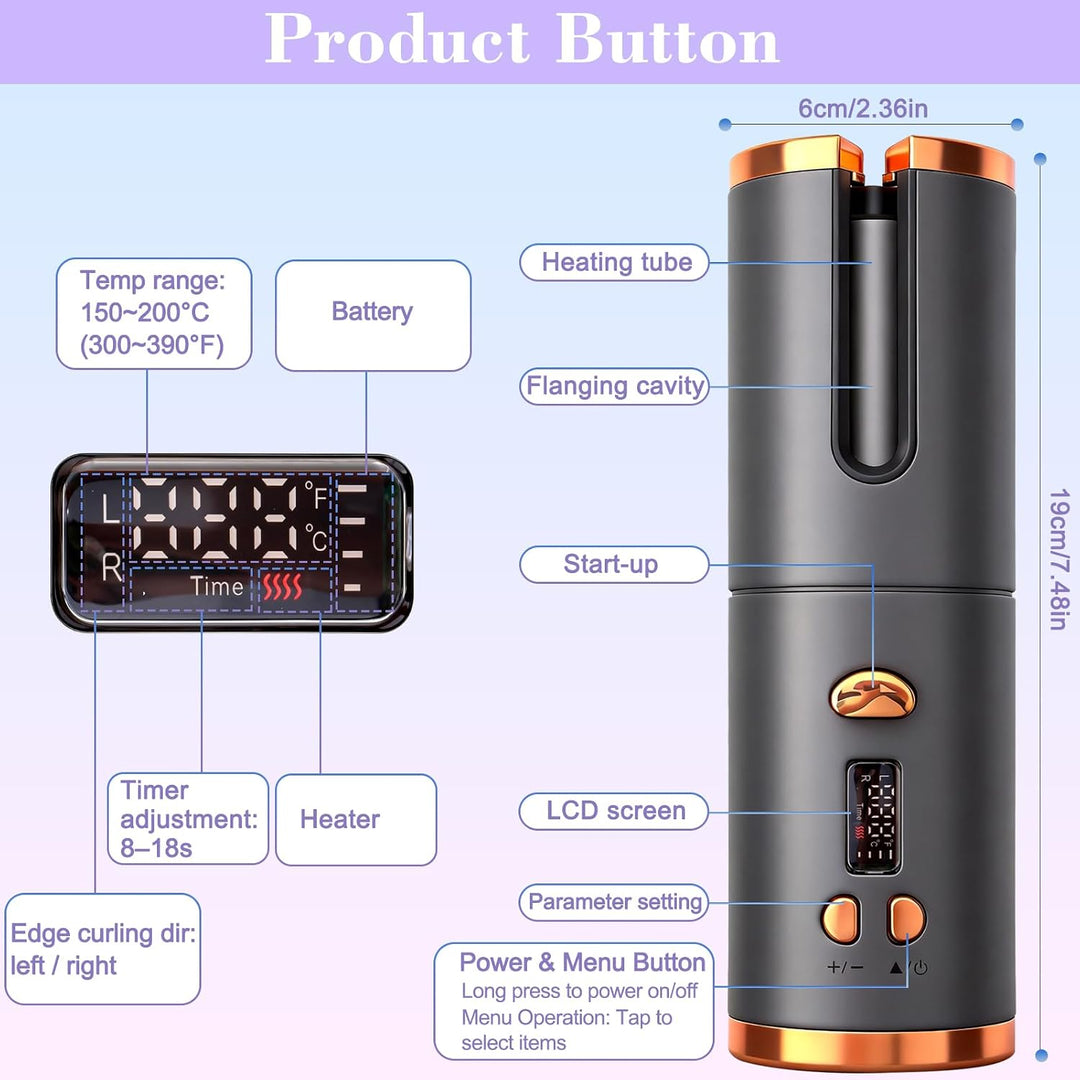 Automatischer Lockenstab mit LCD-Display, automatischer Haarcurler mit 6 Temperatureinstellungen und