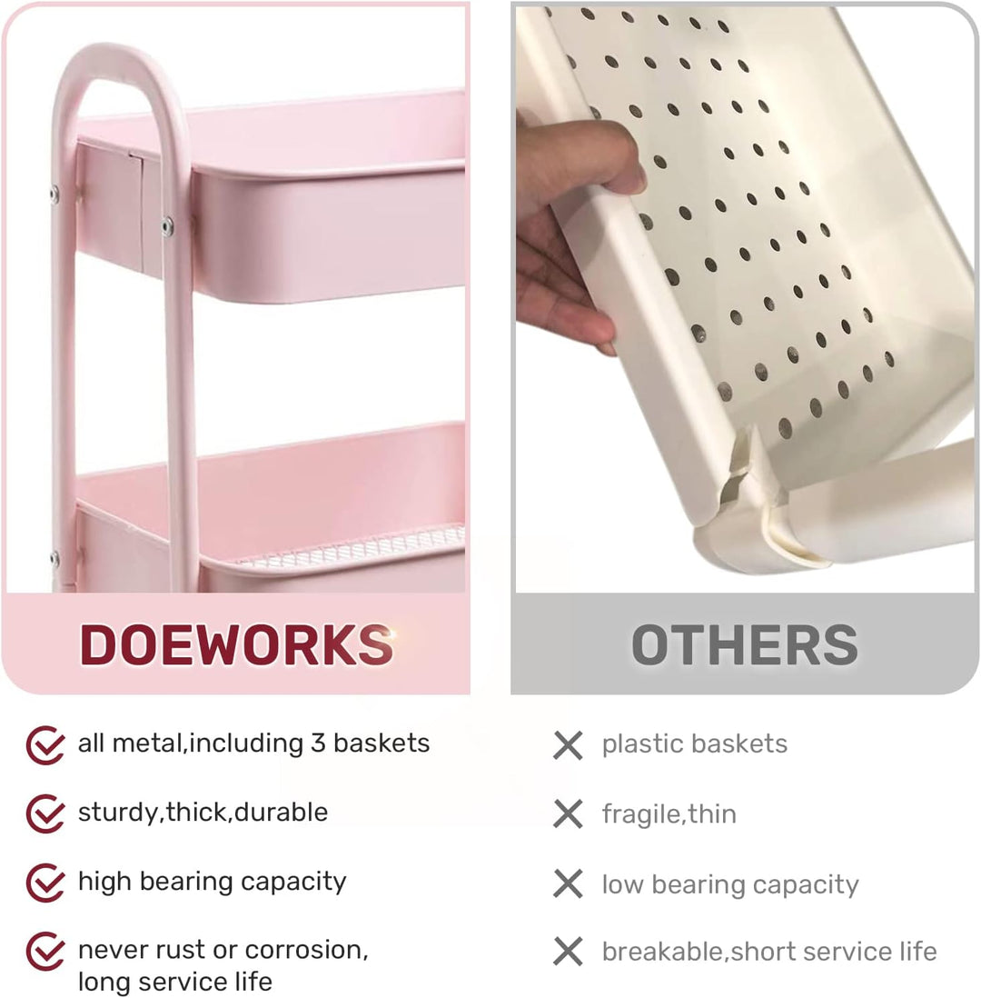 DOEWORKS Aufbewahrungswagen 3-Etagen Metall Utility Cart Rollwagen Organizer Wagen mit Rädern für Kü