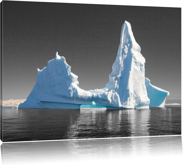eindrucksvoller Eisberg schwarz/weiss Format: 100x70 auf Leinwand, XXL riesige Bilder fertig gerahmt