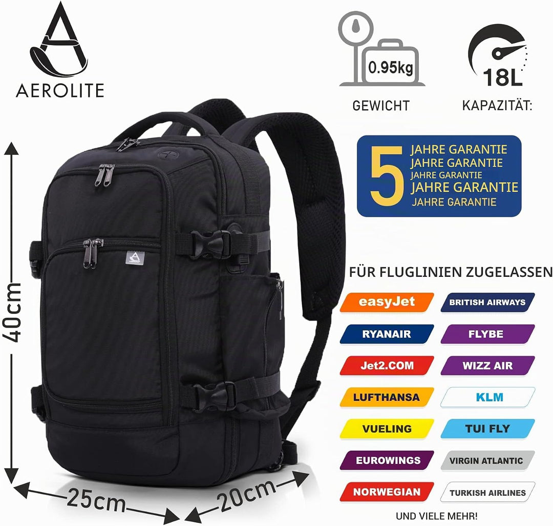 Aerolite Neu Frühling 2023 40x20x25 Ryanair Maximale Grösse Handkabinengepäck Handgepäcksrucksack Um
