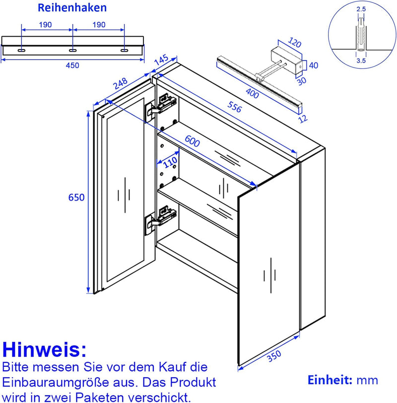 EMKE Spiegelschrank Bad mit Beleuchtung Badezimmer Spiegelschrank Spiegelschrank Bad mit Spiegelleuc