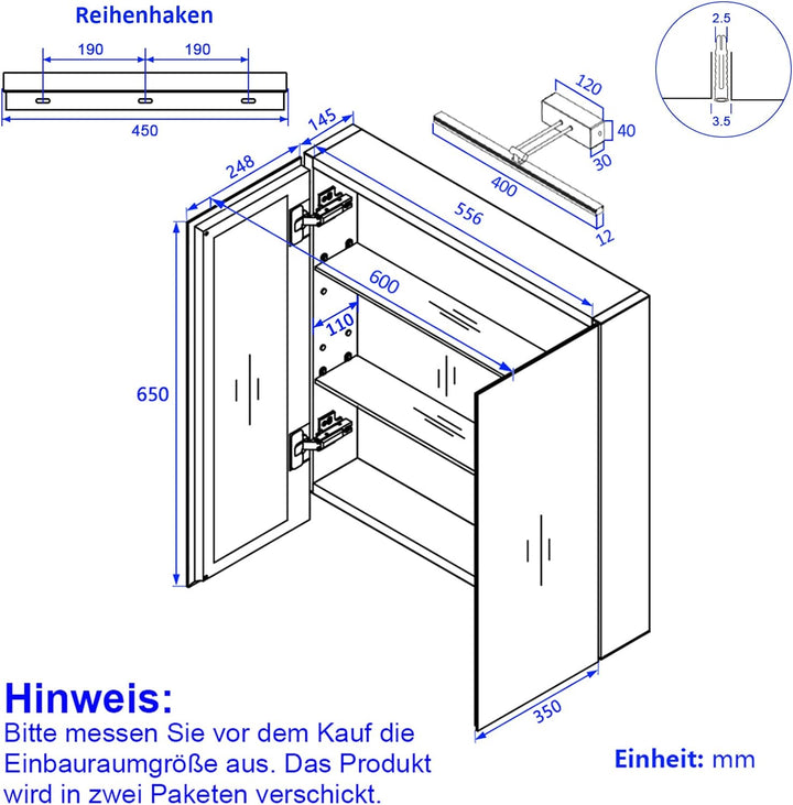 EMKE Spiegelschrank Bad mit Beleuchtung Badezimmer Spiegelschrank Spiegelschrank Bad mit Spiegelleuc