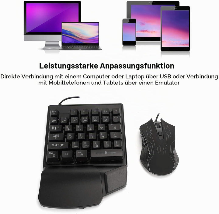 Einhändiges mechanisches Gaming-Tastatur-Maus-Set, 35 Tasten 7-Farben-Hintergrundbeleuchtung E-Sport