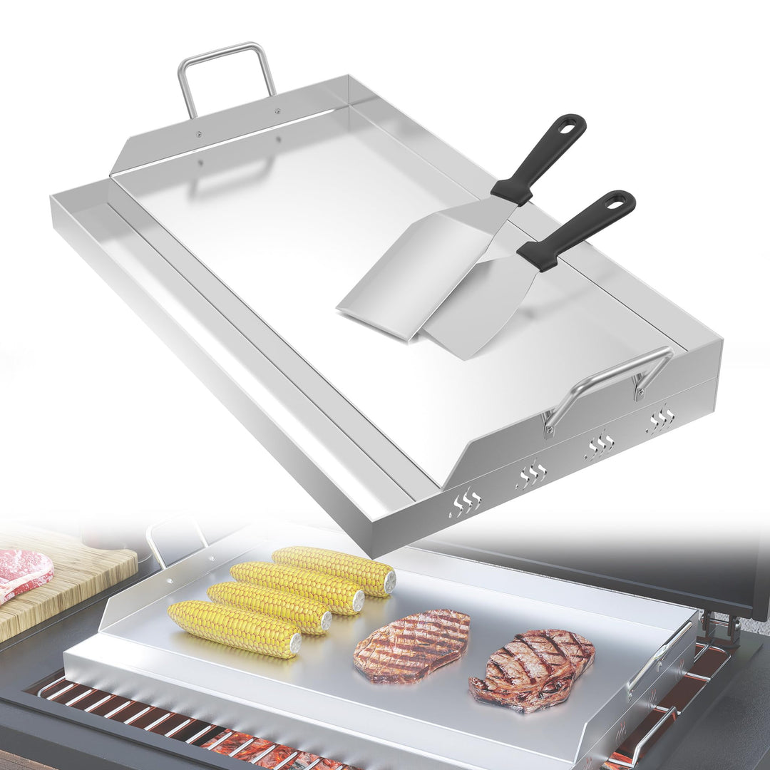 YRHome Plancha Grillplatte 51x32x7cm - Edelstahl Grillblech für Gas & Holzkohle,mit Grillspachtel &