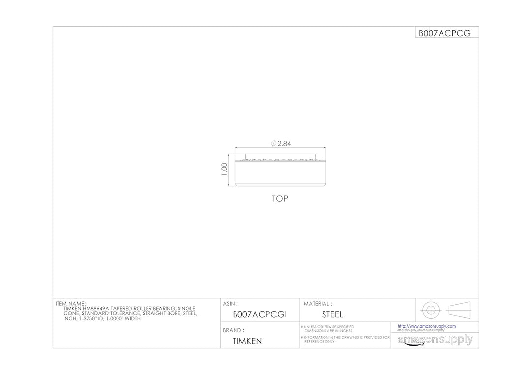 Timken HM88649A Kegelrollenlager, Einzelkegel, Standardtoleranz, gerader Bohrung, Stahl, Zoll: 1,375