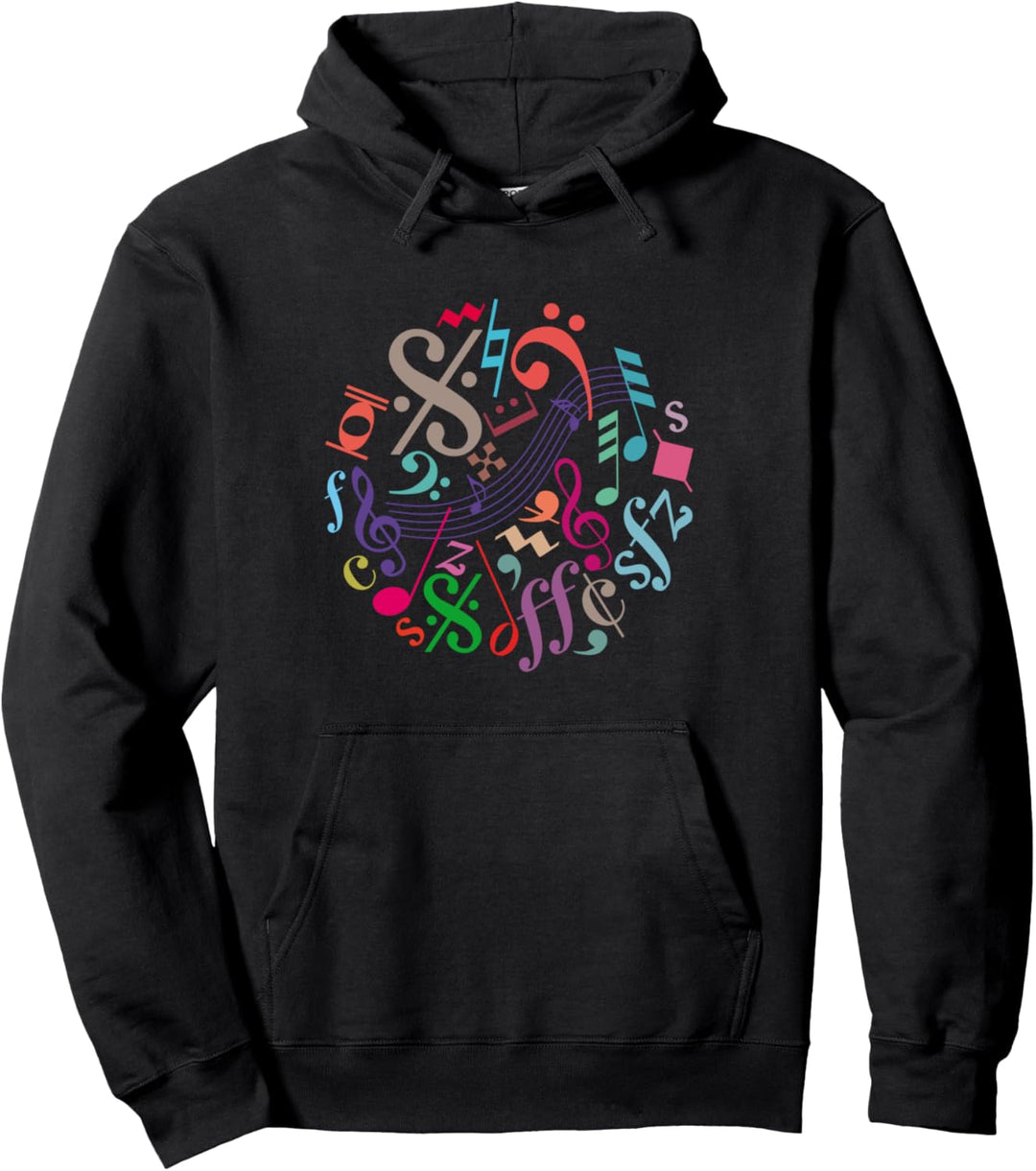 Kreis aus bunten Musiknoten Symbolen Zeichen Musiker Pullover Hoodie