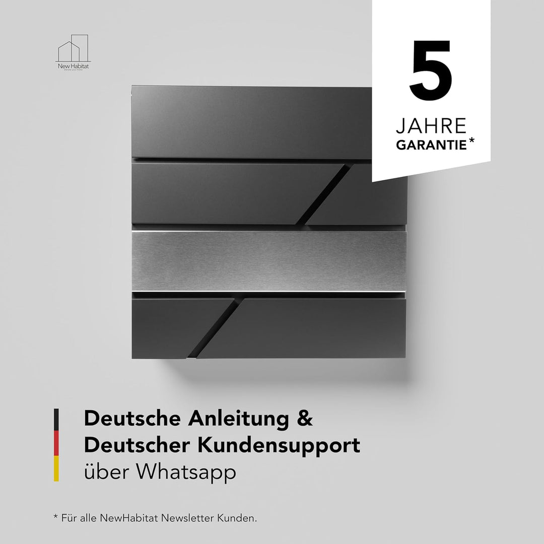 NewHabitat I Moderner Briefkasten Anthrazit mit Zeitungsfach - Wandbriefkasten Rostfrei und UV-bestä