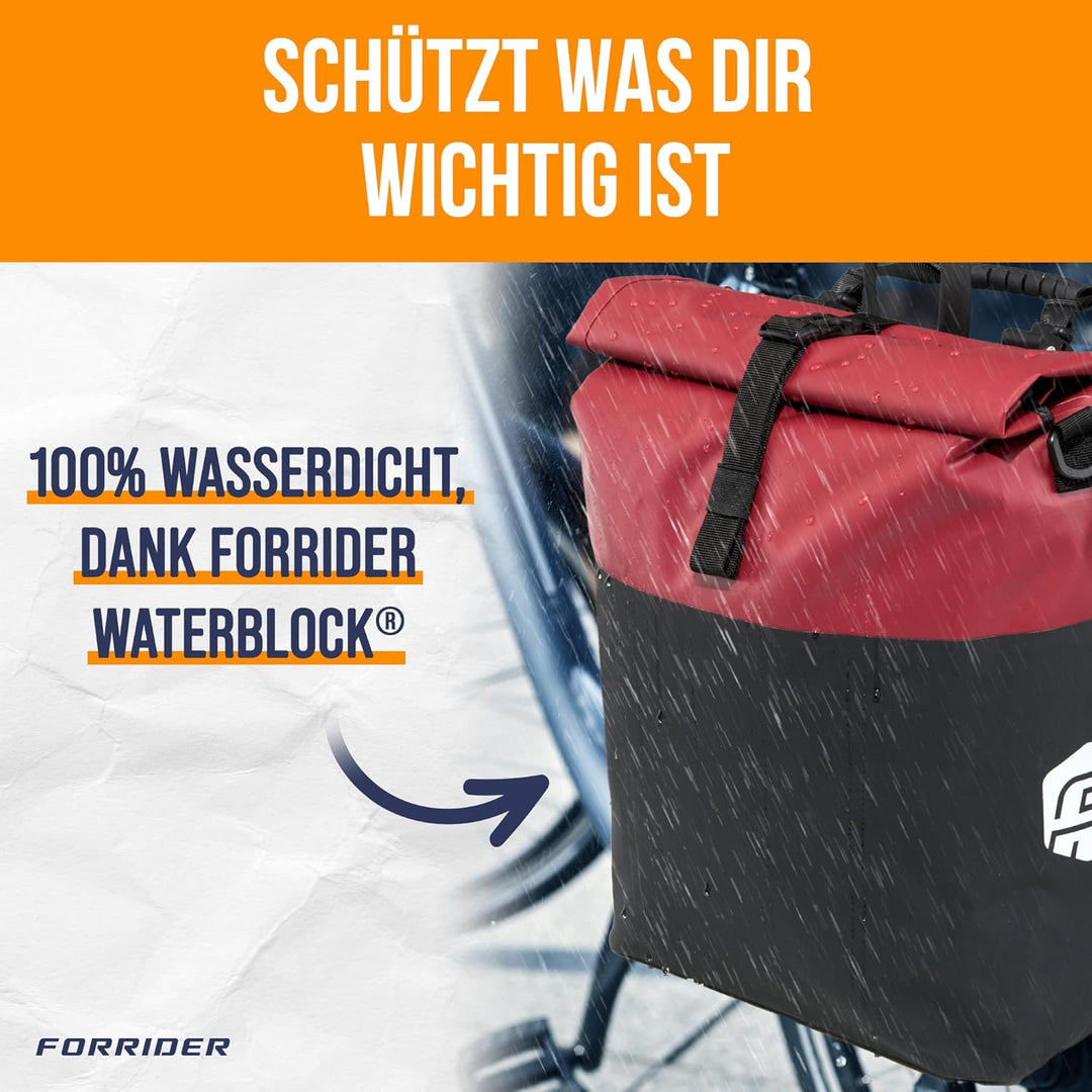 Forrider Fahrradtasche Wasserdicht für Gepäckträger [22L Volumen] mit Schultergurt | Gepäckträgertas