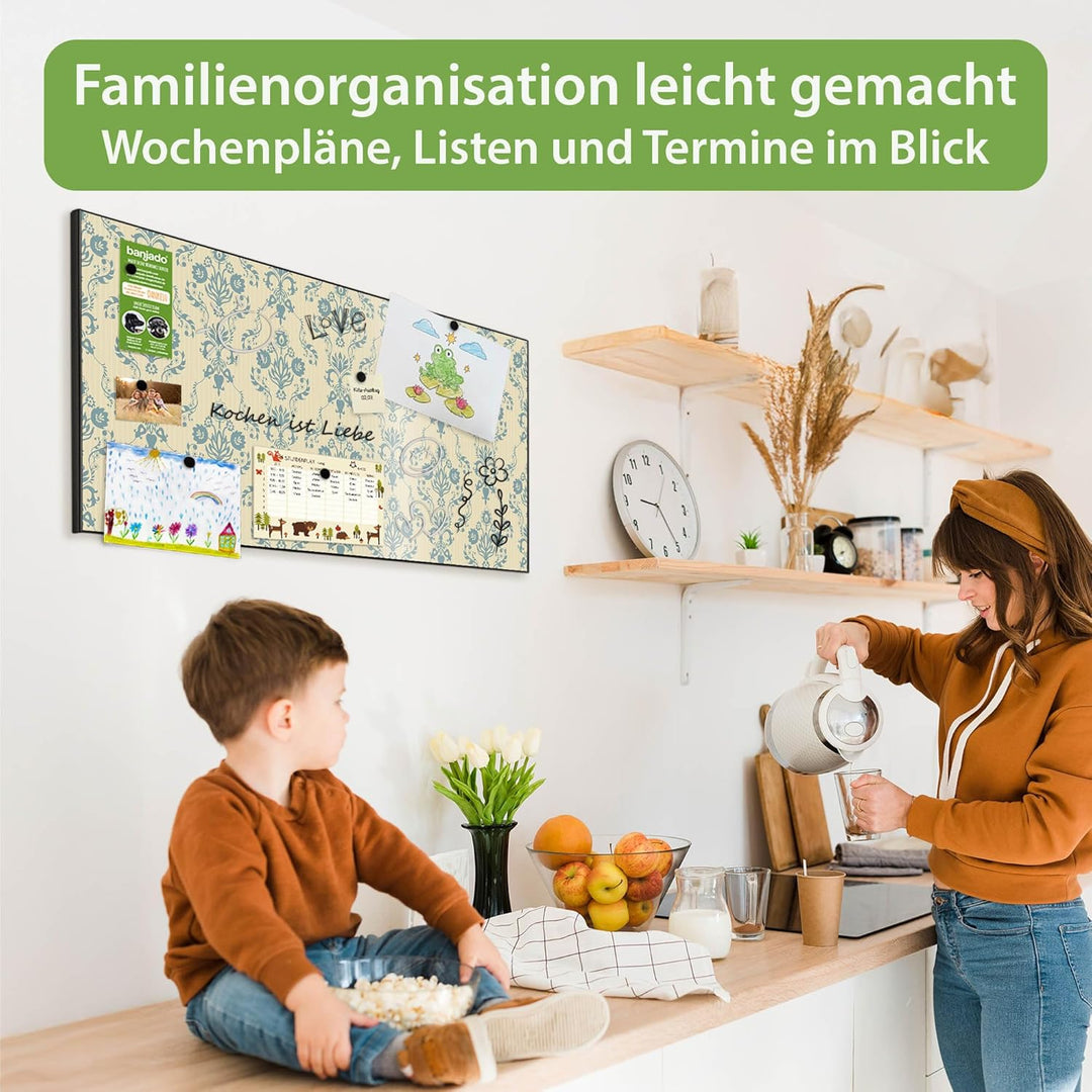 banjado Magnettafel schwarz 78 x 37cm / Magnetwand Metall/Magnetpinnwand als Memoboard/Pinnwand Magn