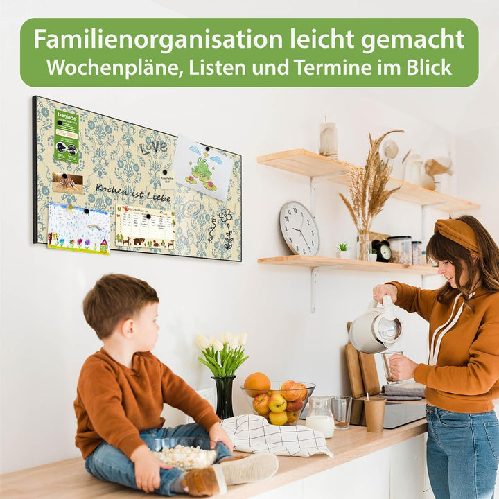 banjado Magnettafel schwarz 78 x 37cm / Magnetwand Metall/Magnetpinnwand als Memoboard/Pinnwand Magn