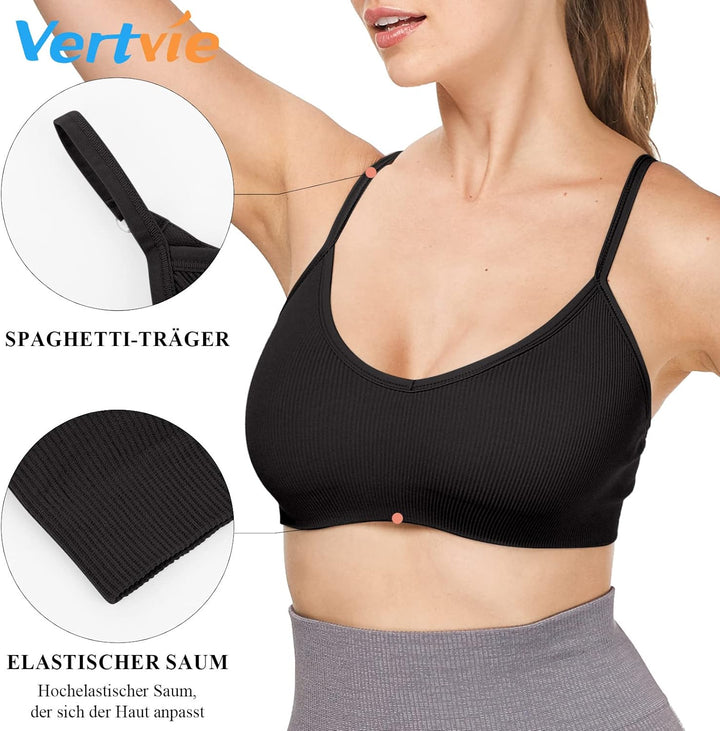 Damen 2/3/4er Set Basic Wohlfühl BH Sport BH Spaghettiträger Bralette ohne Bügel Nahtlose Gepolstert