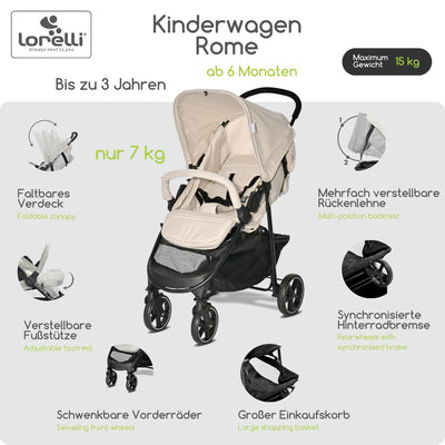 Lorelli Kinderwagen Rome, Reisebuggy, Baby Buggy klein zusammenklappbar, Leicht, Nur 7 kg, Kompakter