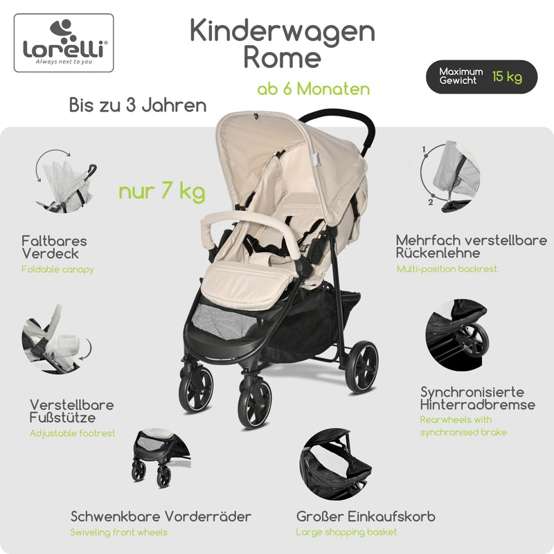 Lorelli Kinderwagen Rome, Reisebuggy, Baby Buggy klein zusammenklappbar, Leicht, Nur 7 kg, Kompakter