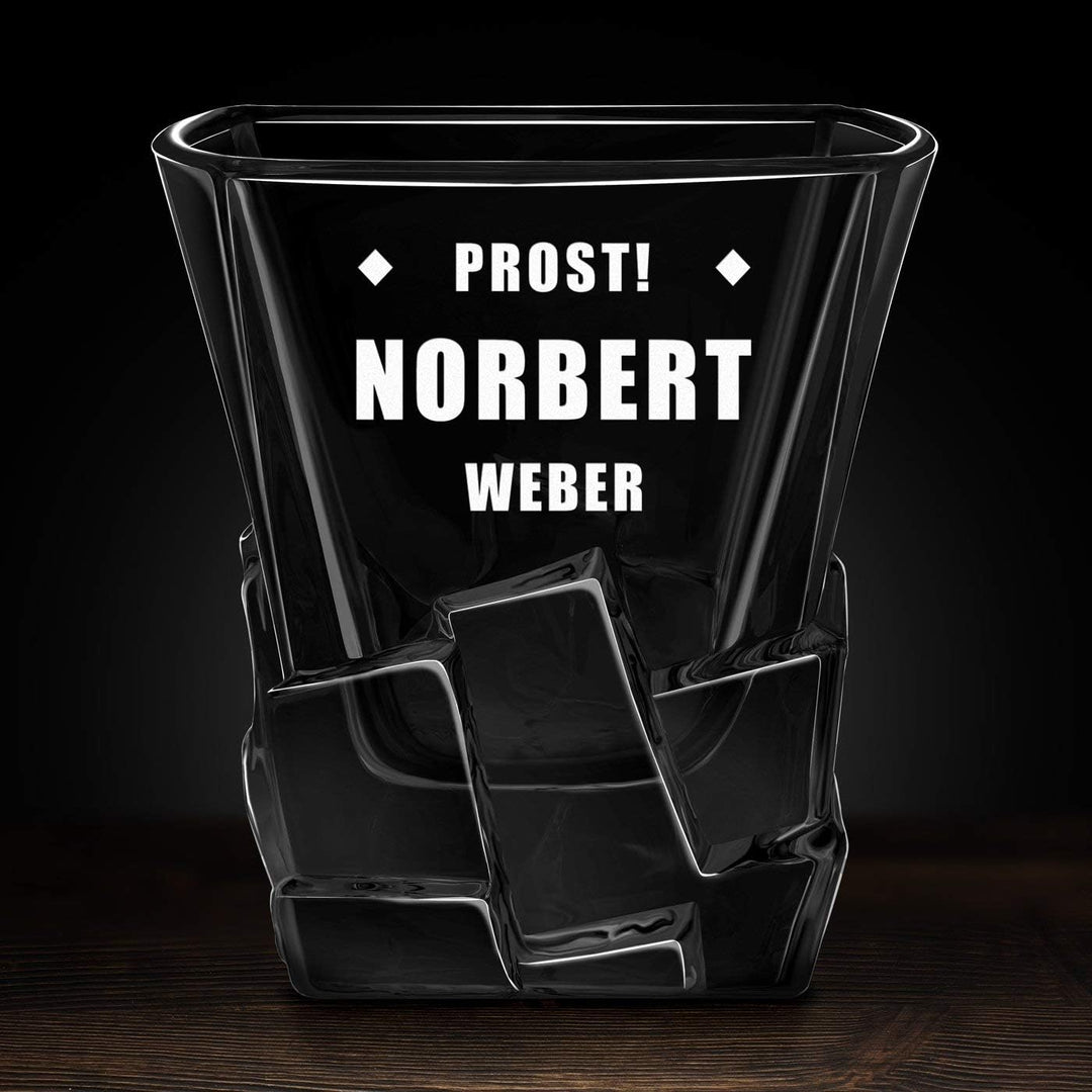 Maverton Whisky Steine Set - in Holzbox mit Gravur - 8 Eiswürfel + 2 Whisky Gläser - wiederverwendba