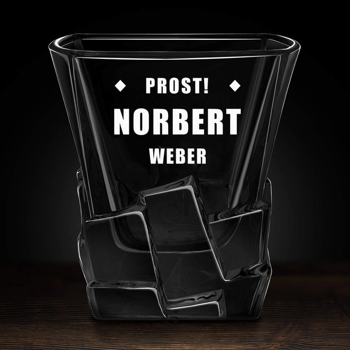Maverton Whisky Steine Set - in Holzbox mit Gravur - 8 Eiswürfel + 2 Whisky Gläser - wiederverwendba