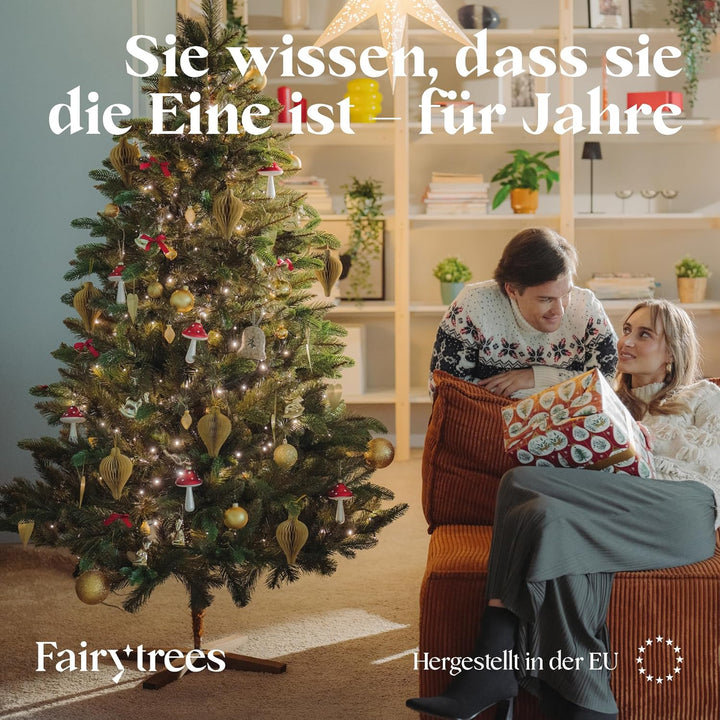 FAIRYTREES Weihnachtsbaum künstlich, Nordmanntanne Premium 180 cm, Naturgetreue Spritzguss Elemente,