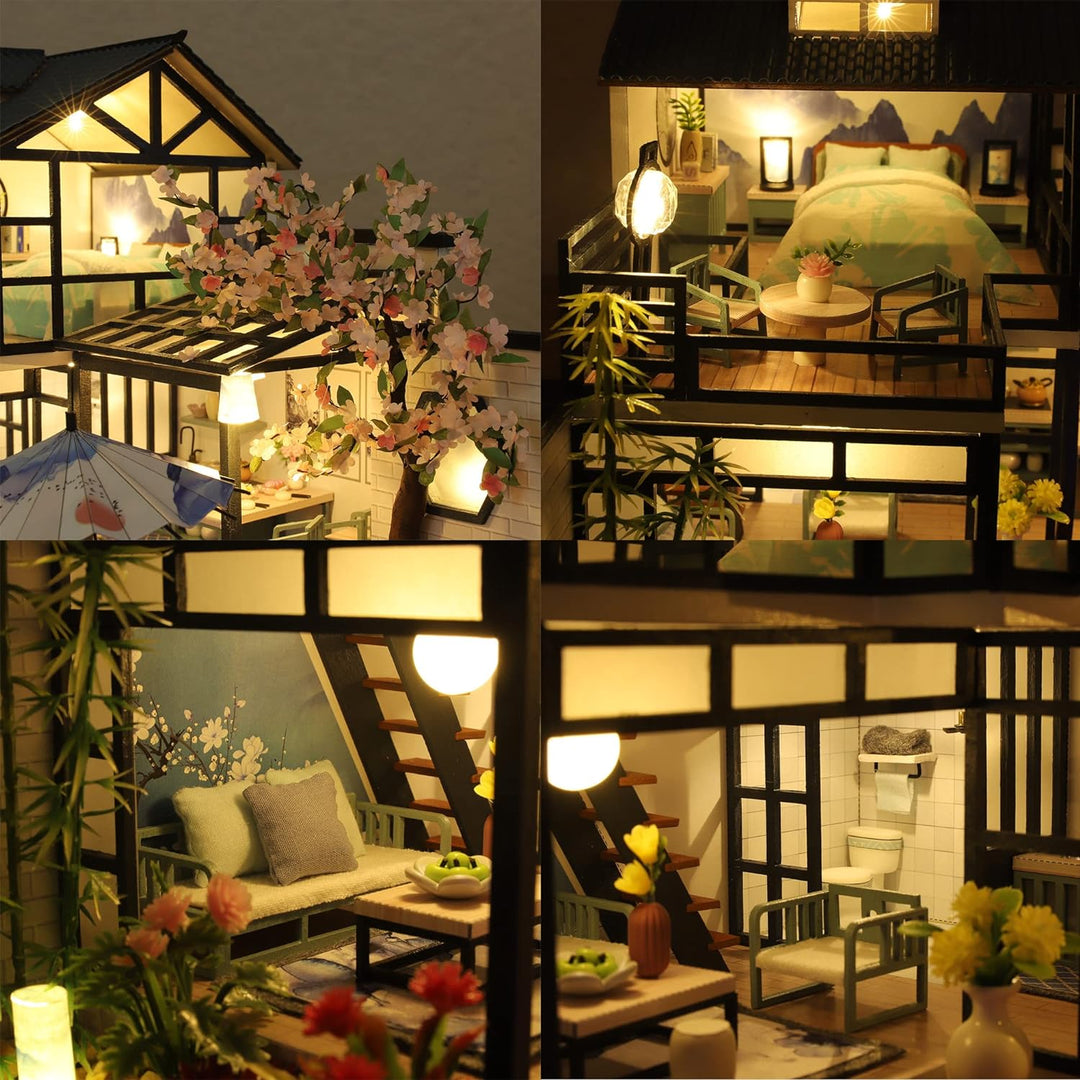 Cuteefun DIY Puppenhaus Miniatur Haus zum Selber Bauen für Erwachsene, Miniatur Puppenhaus Kit mit M