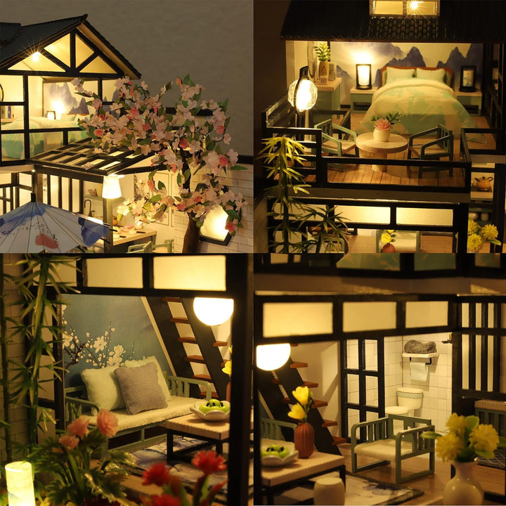 Cuteefun DIY Puppenhaus Miniatur Haus zum Selber Bauen für Erwachsene, Miniatur Puppenhaus Kit mit M