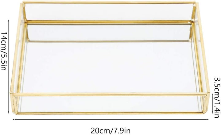 Retro Spiegeltablett, Dekotablett Gold Glastablett Tablett Vintage Metall Glas Aufbewahrungsbox Kosm