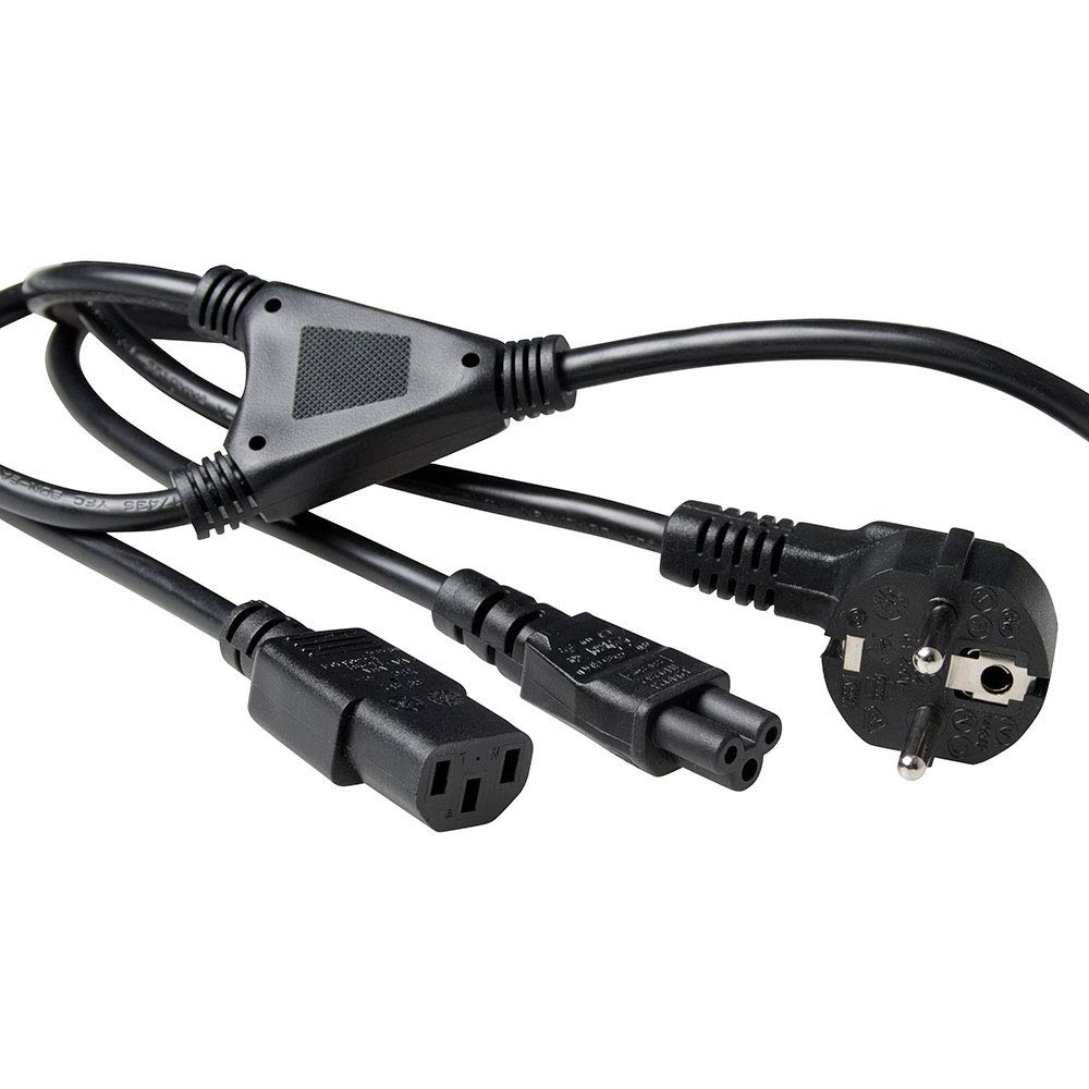 ACT Kaltgerätekabel C13 + C5 Netzkabel 1.80m, Netz-Y-Kabel, Type F CEE 7/7 Gewinkelt, PC Stromkabel