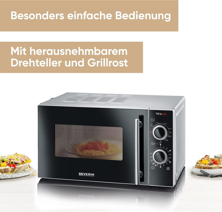 SEVERIN 2-in-1 Mikrowelle mit Grill 700 W, Grillofen mit 9 Automatikprogrammen, Mikrowelle mit Grill