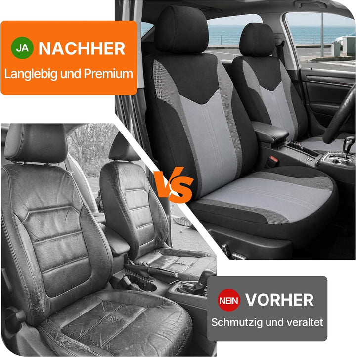 TOYOUN Universal Autositzbezüge Vordersitze Für Sedan Van SUV Grau/Schwarz | Atmungsaktives 3D Sandw
