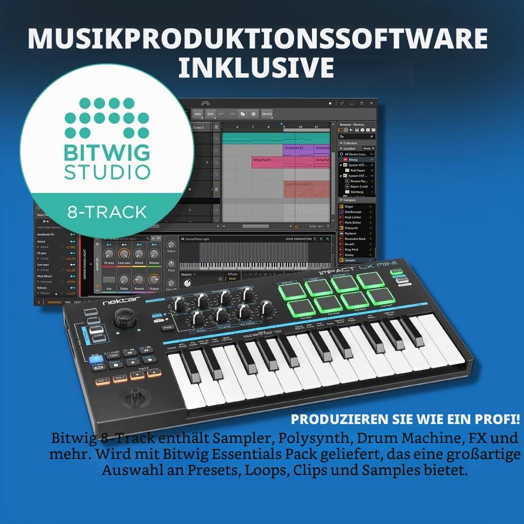 Nektar Impact LX Mini | USB MIDI Controller Keyboard with Nektar DAW Integration, Black