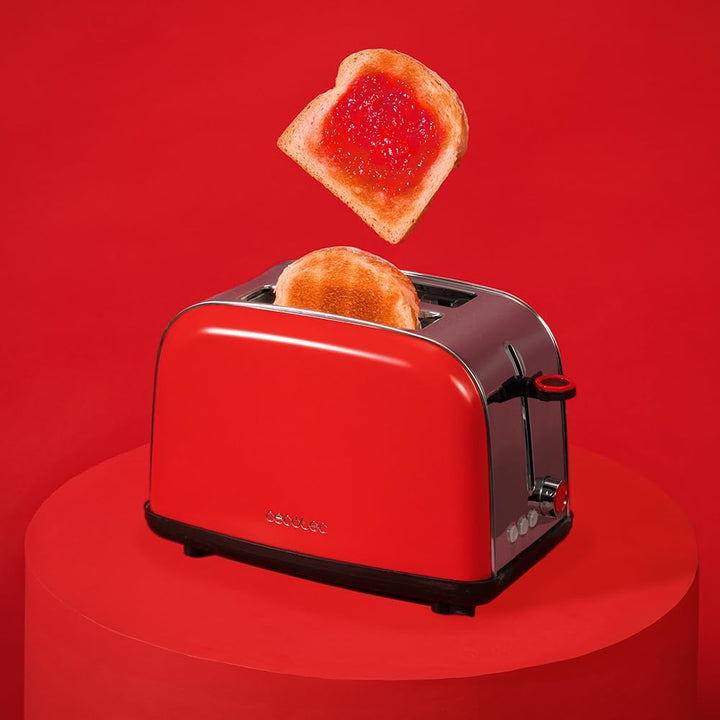 Cecotec Vertikaler Toaster Toastin' time 850 Red, 850W, Doppelter Kurzschlitz und breiter Schlitz vo