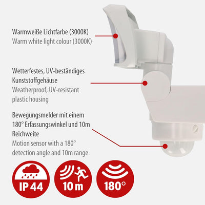 Brennenstuhl LED Strahler mit Bewegungsmelder WS 2050 WP/LED Aussenstrahler 20W (1680lm, IP44, 3000K