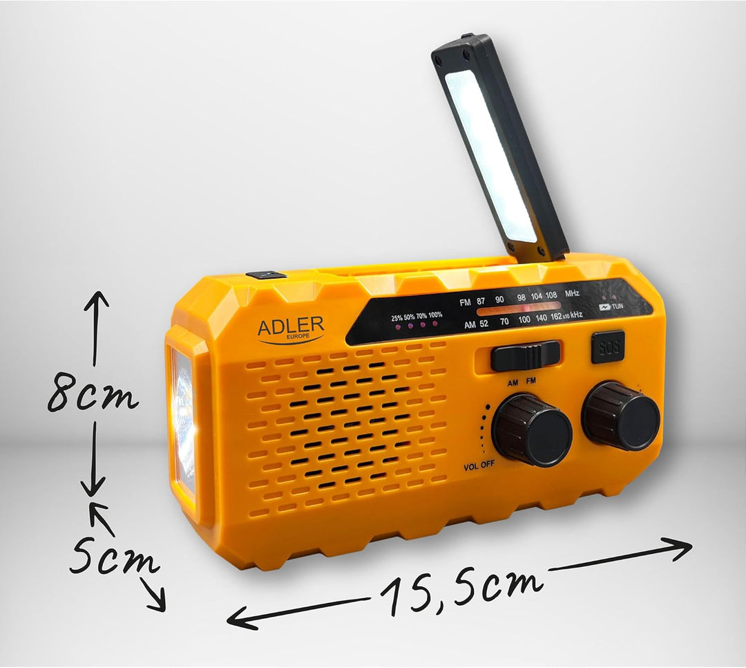 Adler AD1197 Kurbelradio Tragbares Solar mit Kurbel Ladegerät, AM/FM Radio mit Handy USB C Anschluss