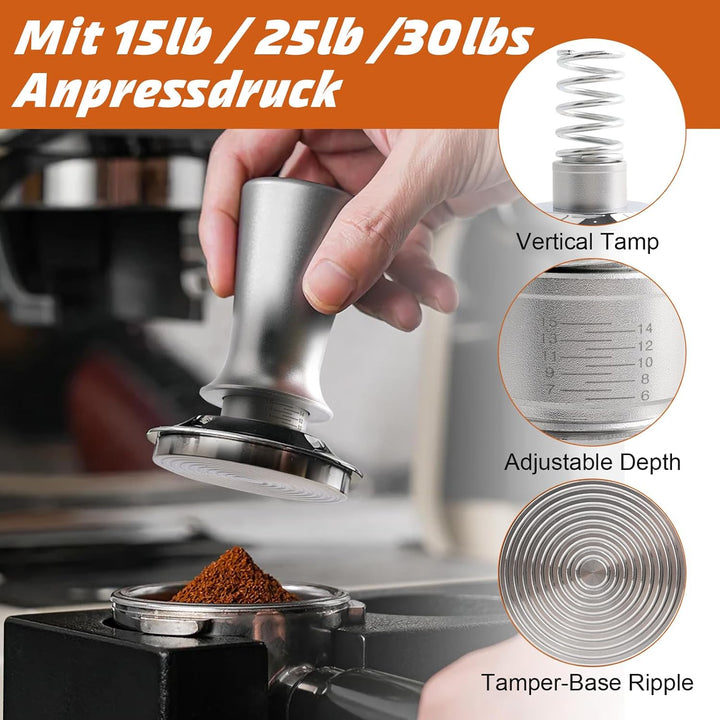 Kaffee Tamper 54mm Set, Aufgerüstet Espresso Tamper set inkl. WDT Tool, Dosierring 54mm, Puck Screen