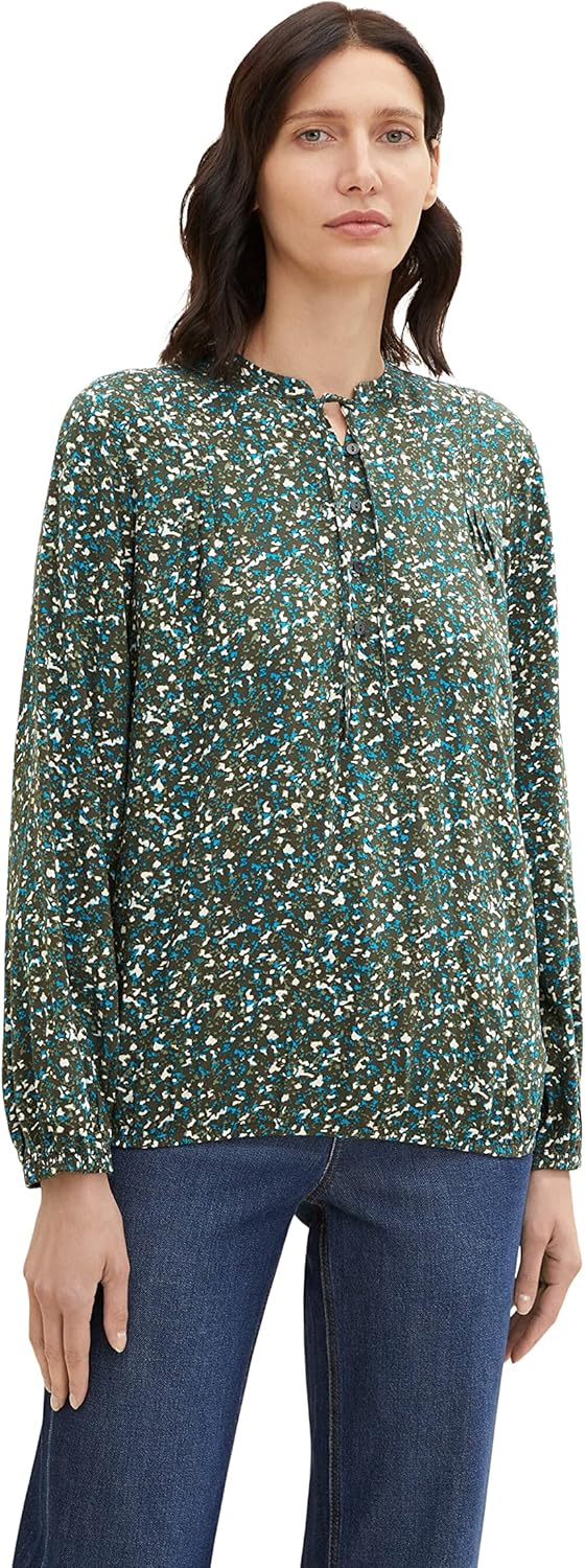 TOM TAILOR Damen 1034825 Bluse mit Bindedetail (1er Pack) 40 30665 - Abstract Minimal Design, 40 306