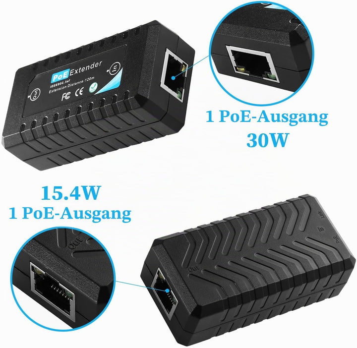Revotech 1 Port PoE Extender, 15W PoE Output bis zu 120m(393 ft), 10/100Mbps Transmit, Comply IEEE80