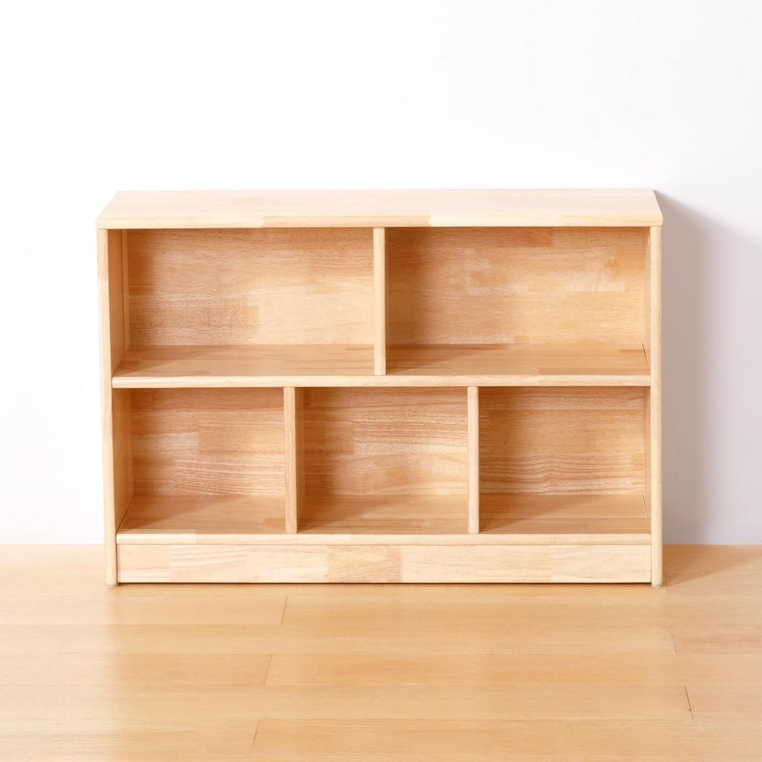 OOOK Gummiholz Kinderregal Spielzeugschrank, Spielzeugregal mit 2 grossen Fächern und 3 kleinen Fäch