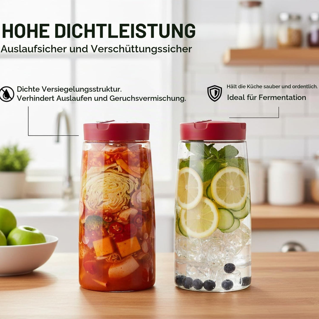 2 Stück Fermentierglas mit 1-Wege-Entlüftung, 2.2L kimchi behälter, Breiter Öffnung Einmachglas mit