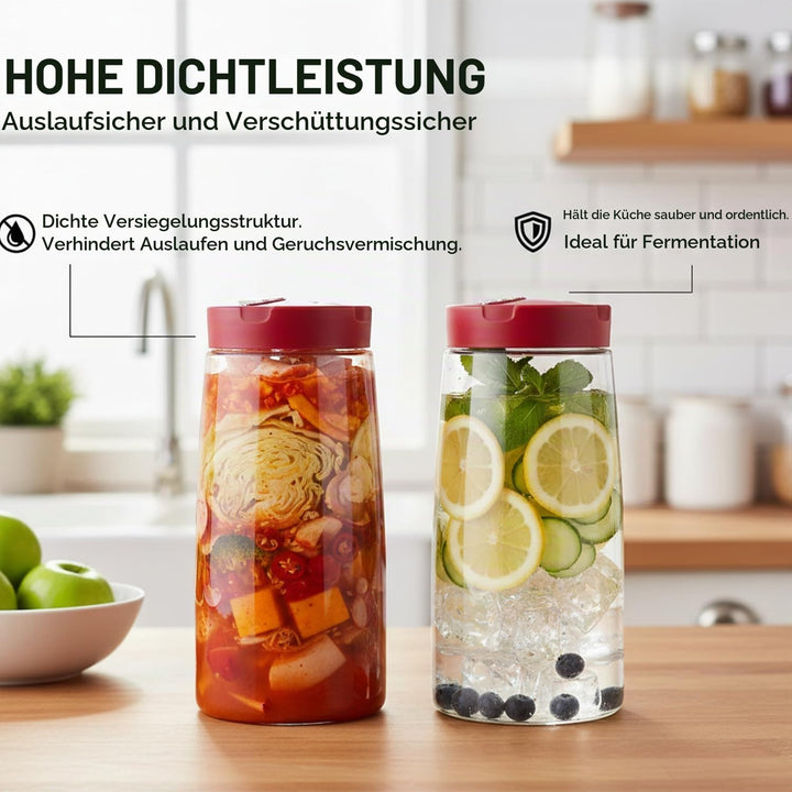 2 Stück Fermentierglas mit 1-Wege-Entlüftung, 2.2L kimchi behälter, Breiter Öffnung Einmachglas mit