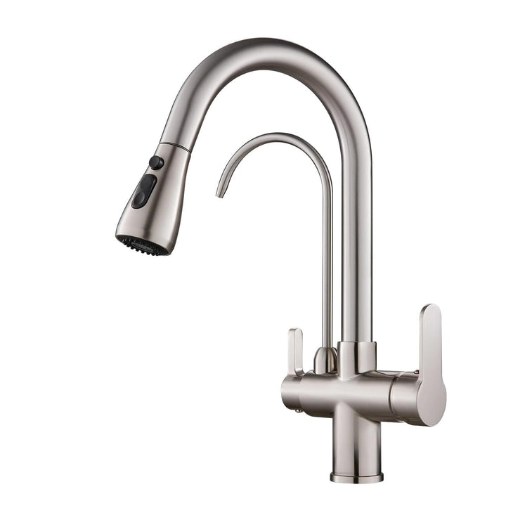 KEOKBON Filter-Küchenarmatur mit Trinkwasserhahn, 3-Wege-Küchenarmatur mit hohem Bogen, 3 in 1 Misch