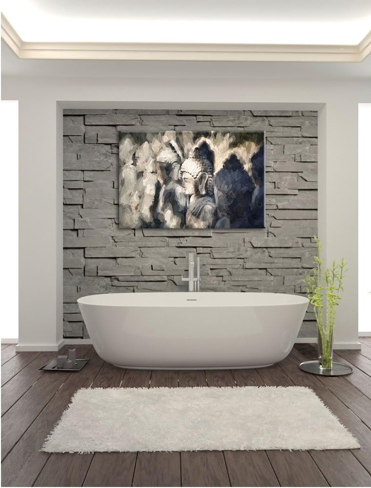 Pixxprint Buddha-Statuen in Einer Reihe / 100x70cm Leinwandbild bespannt auf Holzrahmen/Wandbild Kun