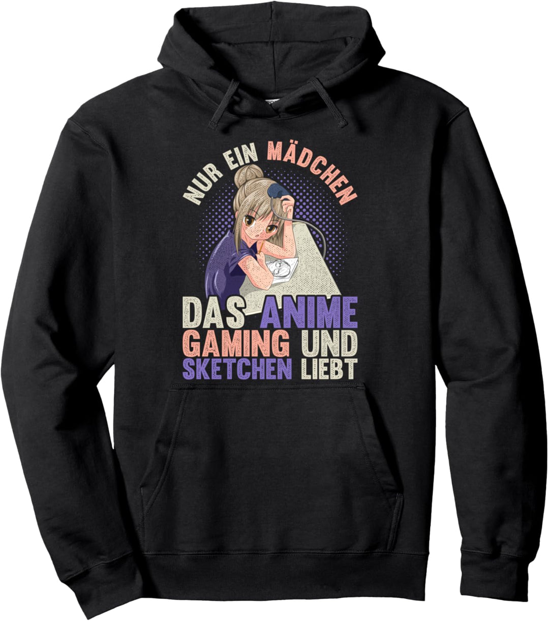 Nur ein Mädchen das Anime Gaming und Sketchen liebt Anime Pullover Hoodie
