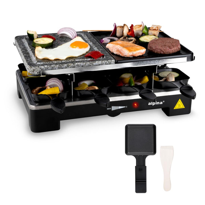 alpina Elektrogrill WJ-K202A - Tischgrill Elektrisch 1200W - Raclette 8 Personen mit 2 Lagen - mit 8
