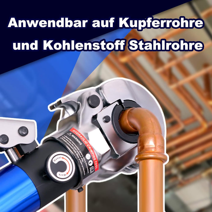 AMZCNC Profi Presszange M-Kontur 12-15-18-22-28 Set Presswerkzeug mit 180° drehbarem Kopf,für Kupfer