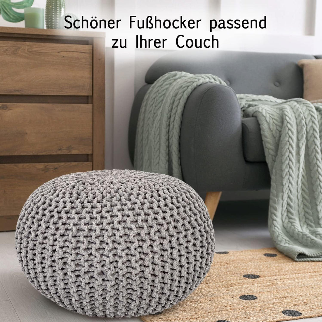 casamia Pouf Ø 55 o. 45 cm Sitzpouf Strickhocker Sitzpouf Bodenkissen nachhaltig Grobstrick Optik Gr