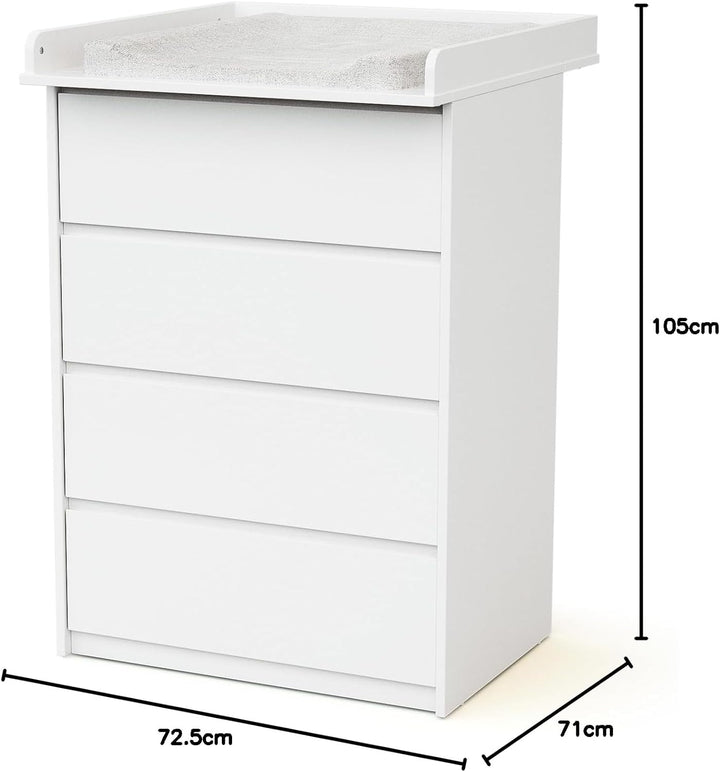 Webaby - Babykommode mit 4 Schubladen und Wickeltisch aus Holz, 70 cm UNO - Weiss, Weiß