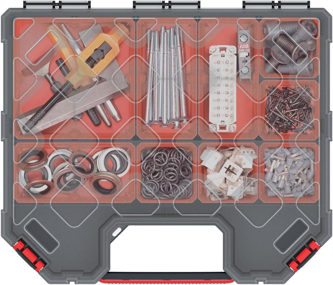 Sortimentskasten 284x243x50 mm - Sortimentsbox für Zubehör und Kleinteile - Schraubenbox mit 7 Einsä
